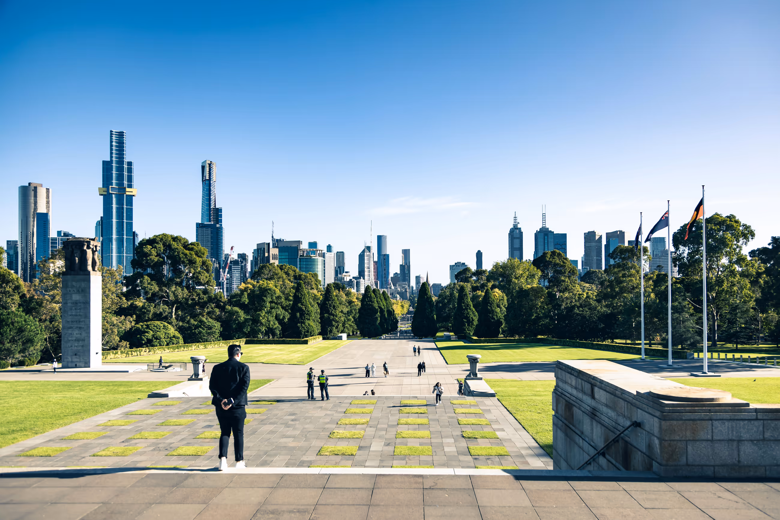 Melbourne skyline from the Shrine of Remembrance, the finish of Celebrity Race Across the World