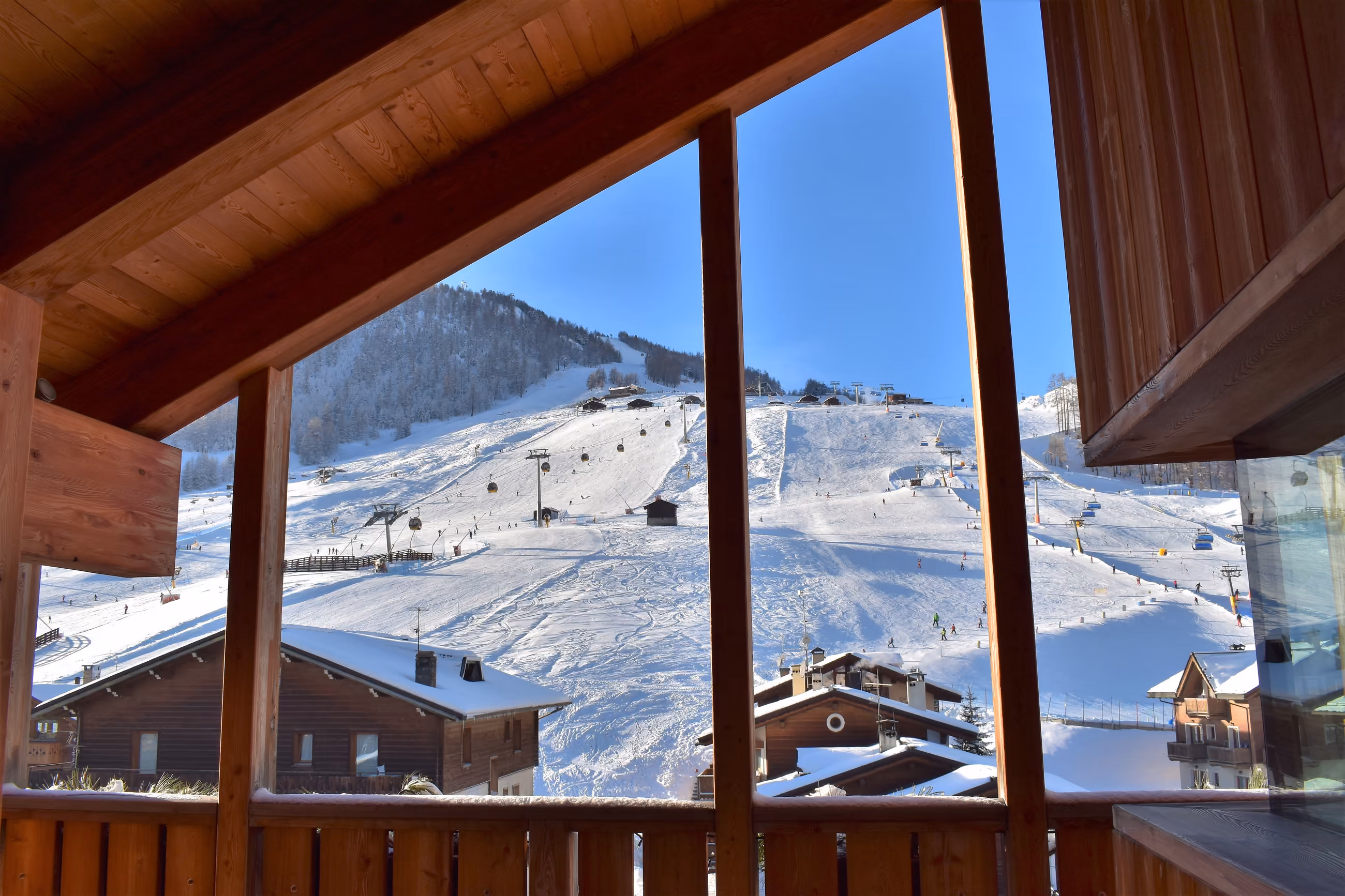 Watch UK TV in an Alpine ski chalet — the view over the pistes